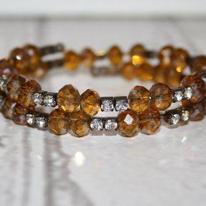 Beautiful orange glass and rhinestone wire bracelet